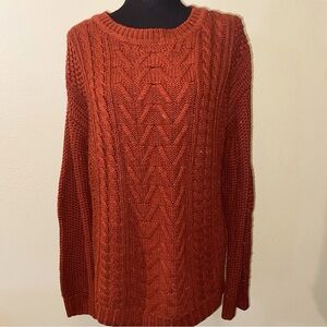 BDG Women's Cotton Cotton Acrylic Red Maroon Knitted Chunky Cable Sweater Med